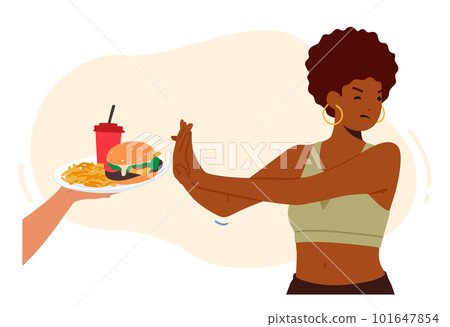Woman Character Confidently Declined The Unhealthy Foods Offered To Her, Choosing To Prioritize Health And Well-being 101647854