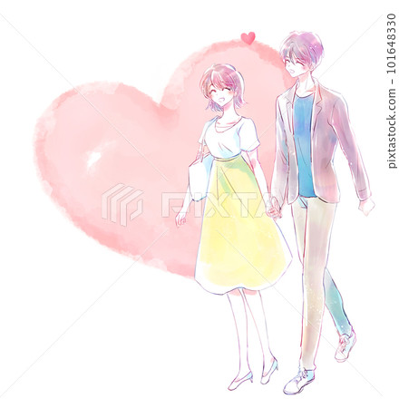 Men and women on a date, smiling hearts 101648330