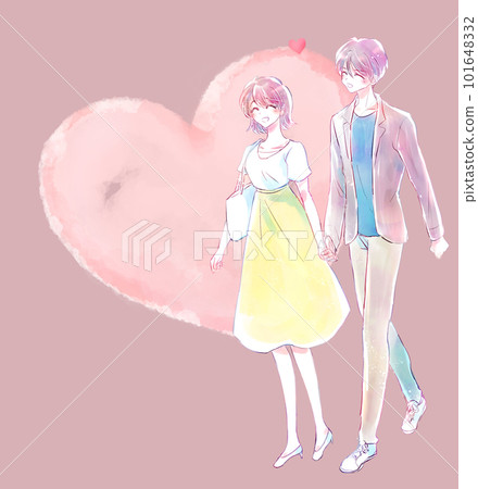 Men and women on a date, smiling hearts 101648332