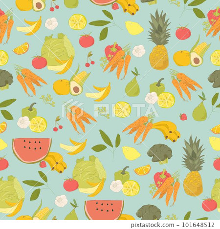 Seamless Pattern with Fruits and Vegetables on... - Stock Illustration ...