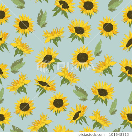 Seamless Pattern with Sunflowers on Blue... - Stock Illustration ...