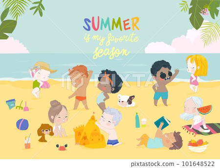 Kids sunbath swimming in the Sea at Summer Children s Camp on Sea Beach Shores 101648522