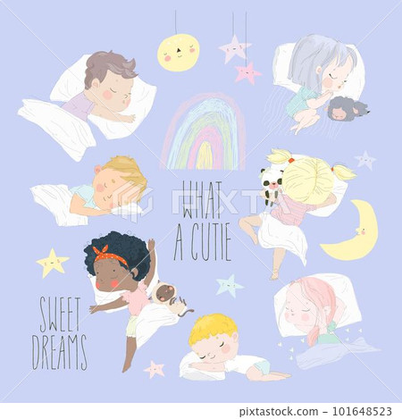 Adorable Little Boys and Girls sleeping Sweetly in their Beds 101648523