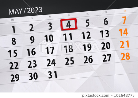 Calendar 2023, deadline, day, month, page, organizer, date, May, thursday, number 4 Calendar 2023, deadline, day, month, page, organizer, date, May, thursday, number 4 101648773