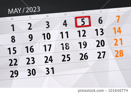 Calendar 2023, deadline, day, month, page, organizer, date, May, friday, number 5 Calendar 2023, deadline, day, month, page, organizer, date, May, friday, number 5 101648774