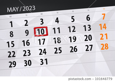 Calendar 2023, deadline, day, month, page, organizer, date, May, wednesday, number 10 101648779