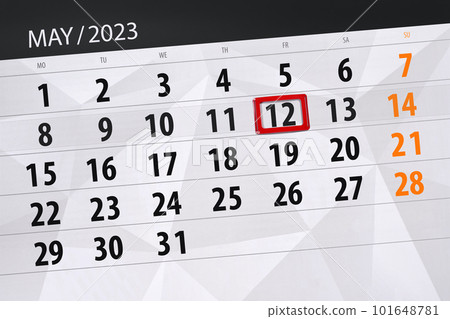 Calendar 2023, deadline, day, month, page, organizer, date, May, friday, number 12 Calendar 2023, deadline, day, month, page, organizer, date, May, friday, number 12 101648781