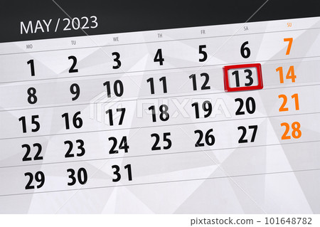 Calendar 2023, deadline, day, month, page, organizer, date, May, saturday, number 13 101648782