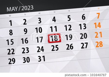 Calendar 2023, deadline, day, month, page, organizer, date, May, thursday, number 18 Calendar 2023, deadline, day, month, page, organizer, date, May, thursday, number 18 101648787