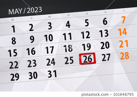 Calendar 2023, deadline, day, month, page, organizer, date, May, friday, number 26 101648795
