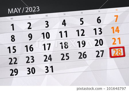 Calendar 2023, deadline, day, month, page, organizer, date, May, sunday, number 28 101648797