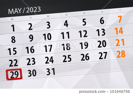 Calendar 2023, deadline, day, month, page, organizer, date, May, monday, number 29 101648798