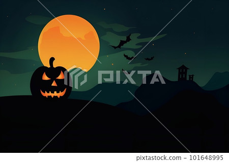 Halloween pumpkin silhouette against the background of the full moon 101648995