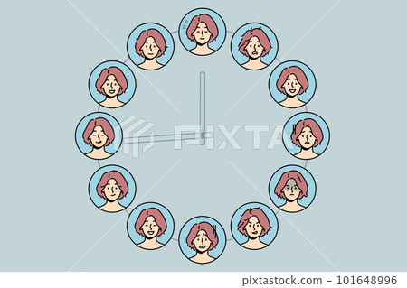 Collection of woman emotions on huge clock  101648996