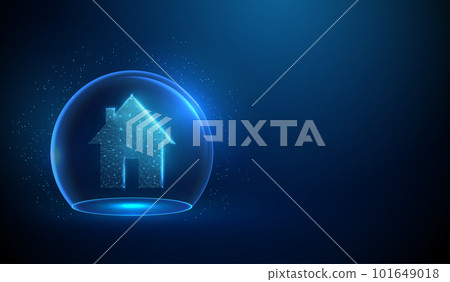 Abstract house icon in blue glass dome. 101649018