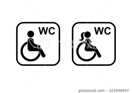 Public toilet icon vector illustration set. Restroom sign man woman people with disability stick figure frame pictogram Public toilet icon vector illustration set. Restroom sign man woman people with disability stick figure frame pictogram 101649047
