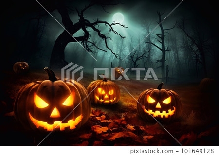 Halloween pumpkins and spooky forest 101649128
