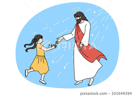 Loving Jesus meet smiling small girl child 101649394