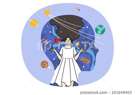 Huge head with mindful woman inside Huge head with mindful woman inside 101649403