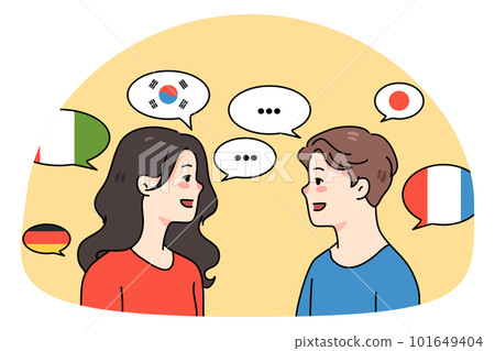 Diverse people talk communicate in different languages 101649404