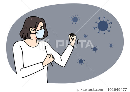 Angry woman in facemask fight covid-19 101649477