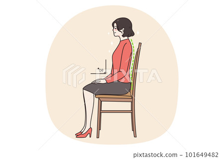 Young woman sit on chair in correct posture Young woman sit on chair in correct posture 101649482
