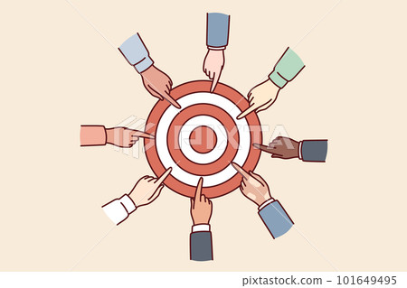 Hands diverse people near target for collaboration for solving joint task and teamwork in business 101649495
