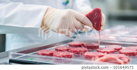 Artificial protein meat grow in laboratory, cell-based synthetic meat , generative by ai  101649571