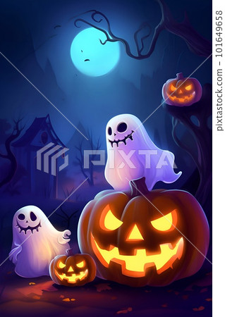 Halloween pumpkins and cute ghosts 101649658
