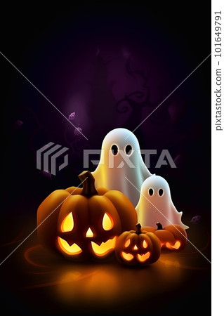 3D Halloween pumpkins and cute ghosts 3D Halloween pumpkins and cute ghosts 101649791