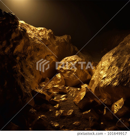 A deposit of gold underground. Ai generated. 101649917