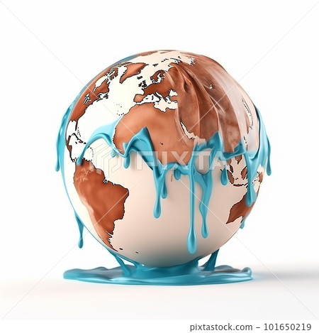 The globe, the globe melts and flows, water flows down, on a white background, the concept of climate warming, melting glaciers, environmental protection The globe, the globe melts and flows, water flows down, on a white background, the concept of climate warming, melting glaciers, environmental protection 101650219