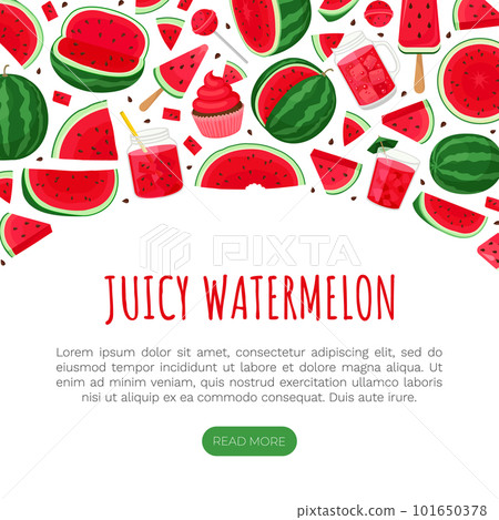 Fresh Watermelon Banner Design with Juicy Red Fruit Vector Template 101650378