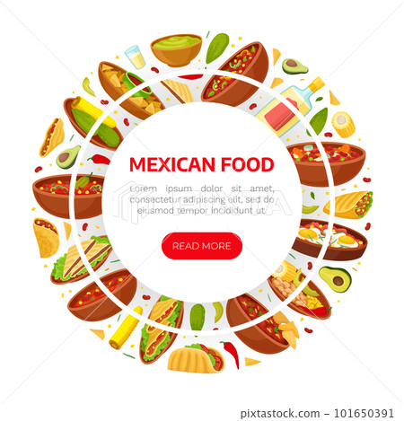 Traditional Mexican Food Banner Design with Different Served Dish Vector Template Traditional Mexican Food Banner Design with Different Served Dish Vector Template 101650391