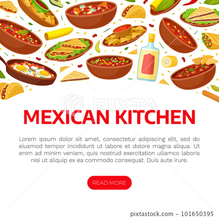 Traditional Mexican Food Banner Design with Different Served Dish Vector Template 101650395