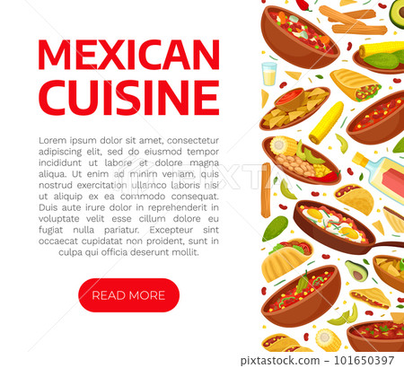 Traditional Mexican Food Banner Design with Different Served Dish Vector Template Traditional Mexican Food Banner Design with Different Served Dish Vector Template 101650397