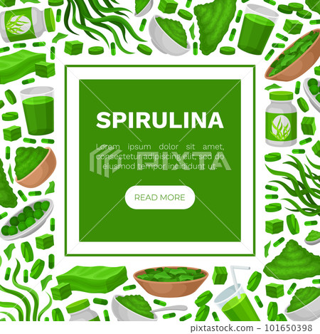Seaweed Spirulina Banner Design with Green Superfood Vector Template 101650398