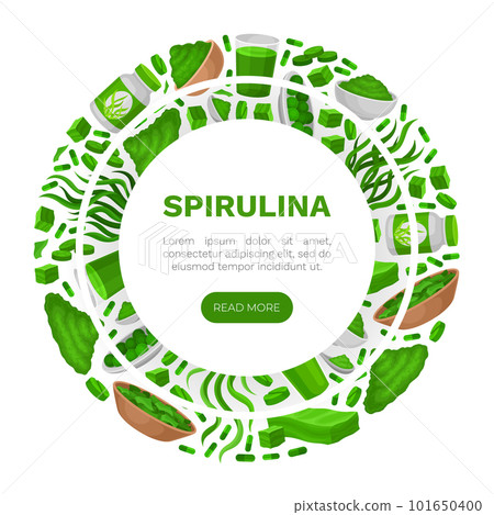 Seaweed Spirulina Banner Design with Green Superfood Vector Template 101650400