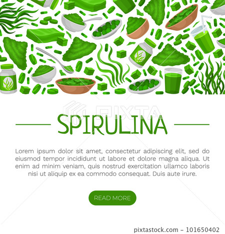 Seaweed Spirulina Banner Design with Green Superfood Vector Template 101650402