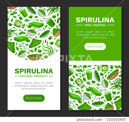Seaweed Spirulina Banner Design with Green Superfood Vector Template 101650405