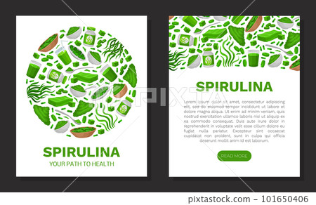 Seaweed Spirulina Banner Design with Green Superfood Vector Template 101650406