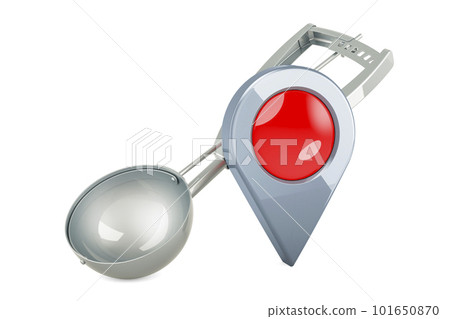 Ice Cream Scoop with map pointer, 3D rendering Ice Cream Scoop with map pointer, 3D rendering 101650870