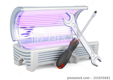 Tanning Bed with screwdriver and wrench, 3D rendering 101650881