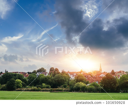 Freiberg am Neckar On the Sunset. Small European town in Baden Wurttemberg, Germany, Europe. Nekar river, southwestern Germany 101650928