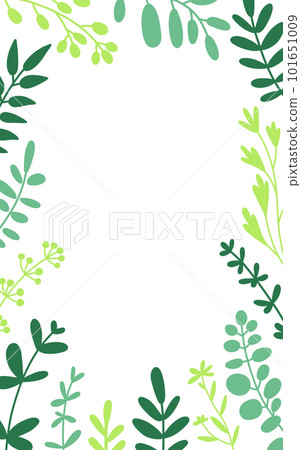 Herbal twigs and leaves border frame. Vector flat illustration on white. 101651009