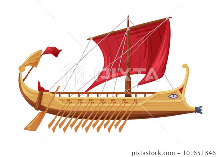 Trireme Ancient Vessel and Type of Galley as Greece Traditional Cultural Symbol Vector Illustration 101651346