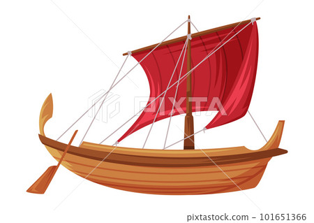 Wooden Boat with Oar as Greece Object and Traditional Cultural Symbol Vector Illustration Wooden Boat with Oar as Greece Object and Traditional Cultural Symbol Vector Illustration 101651366