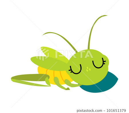 Cute green sleeping grasshopper. Funny insect in its everyday activities cartoon vector illustration Cute green sleeping grasshopper. Funny insect in its everyday activities cartoon vector illustration 101651379