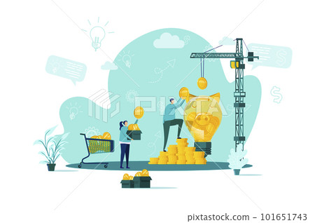 Crowdfunding concept in flat style. Sponsor investing into business startup scene. Crowdfunding platform for money donation web banner. Vector illustration with people characters in work situation. 101651743