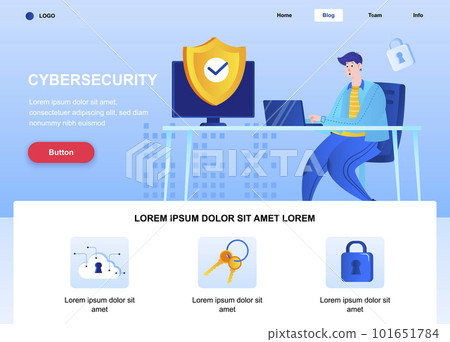 Cyber security flat landing page. Engineer set up security system web page. Colorful composition with people character, vector illustration. Firewall software and password identification concept. Cyber security flat landing page. Engineer set up security system web page. Colorful composition with people character, vector illustration. Firewall software and password identification concept. 101651784